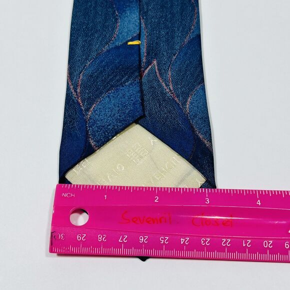 Vintage Givenchy Blue Gradient Geometric Leaf Tie Necktie Silk - Picture 6 of 7